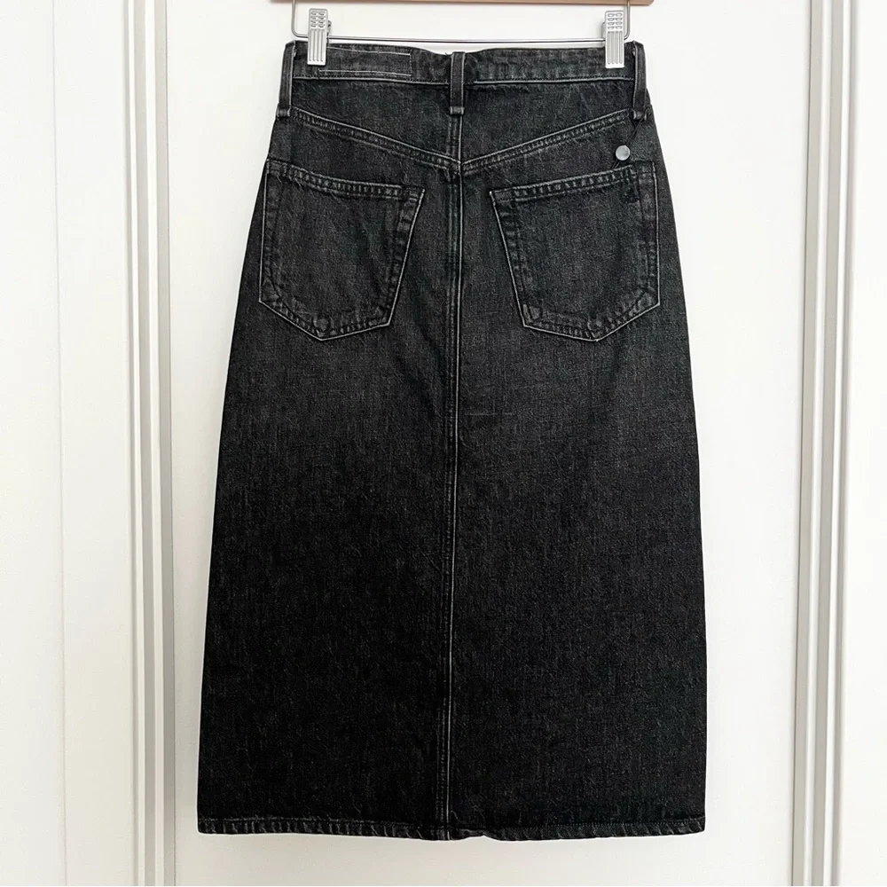 NWT Rag & Bone Kali Denim Pencil Midi Skirt Size 23 Black Gray Minimalist $350